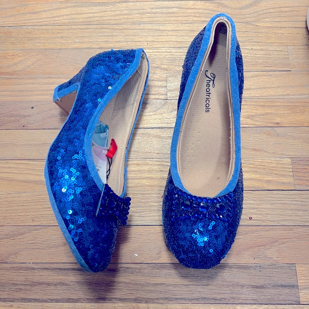 Sapphire Blue Sequin French Scoop Heels Pumps Shoes